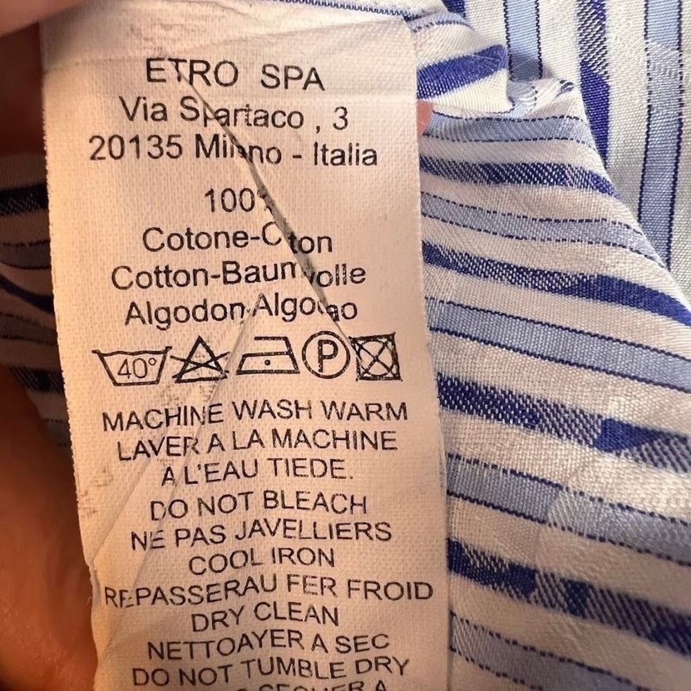 Etro Milano Mens Blue White Striped Paisley Jacquard Dress Shirt Size 38 Italy - Picture 6 of 8
